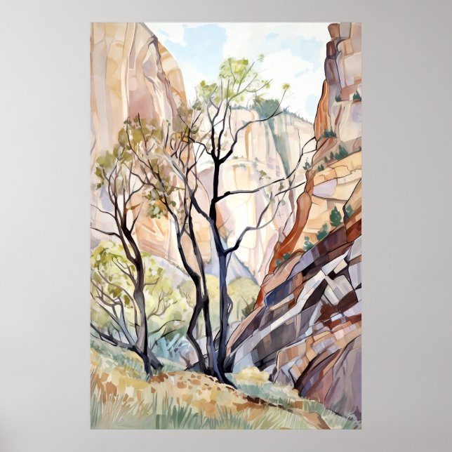 Poster Zion National Park Watercolor (Devant)