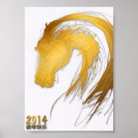 Poster Zodiac 2014 Gold Chinese Horse Year 2