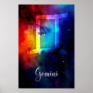 Poster Zodiac : Gemini Rainbow Space