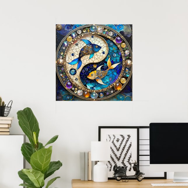 Poster Zodiac - Poissons de poisson Yin et Yang (Bureau à domicile)