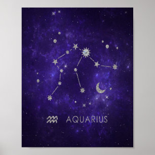 Poster Zodiac Purple Aquarius   Horoscope astrologique