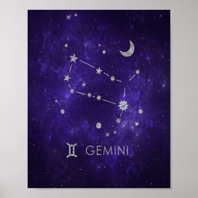 Poster Zodiac Purple Gemini | Horoscope d'astrologie cosm (Devant)