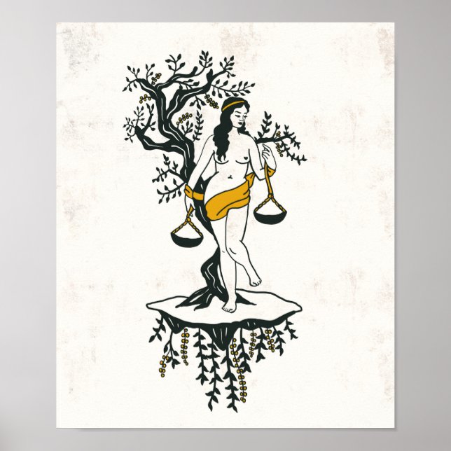 Poster Zodiac Toile Art avec une femme et la balance Libr (Devant)