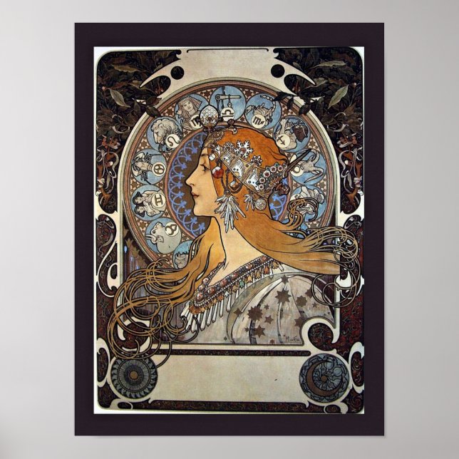 Poster Zodiac Woman par Alphonse Mucha - Art Vintage (Devant)