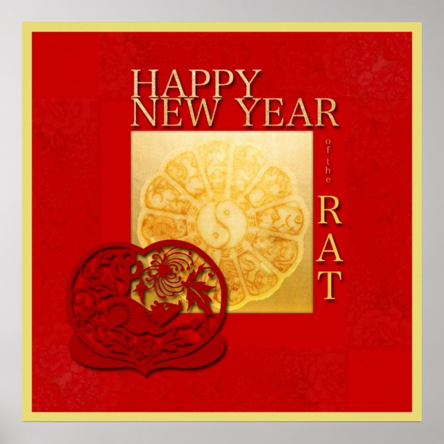 Poster Zodiac Yin Yang Rat Papercut Année Chinoise 2020 S (Devant)