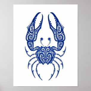 Poster Zodiaque bleu complexe sur blanc