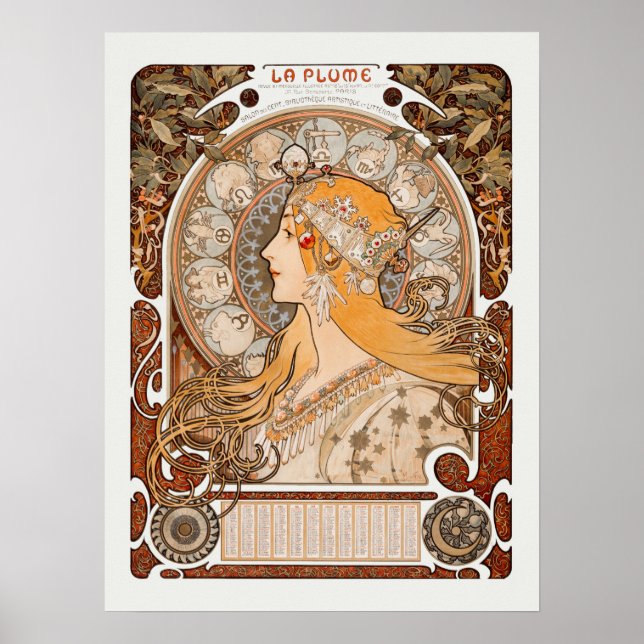 Poster Zodiaque ou La Plume Alphonse Mucha Art Nouveau (Devant)