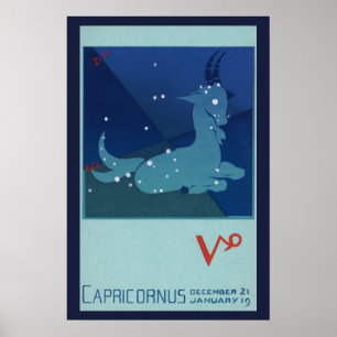 Poster Zodiaque vintage, Astrologie Capricorne Constellat