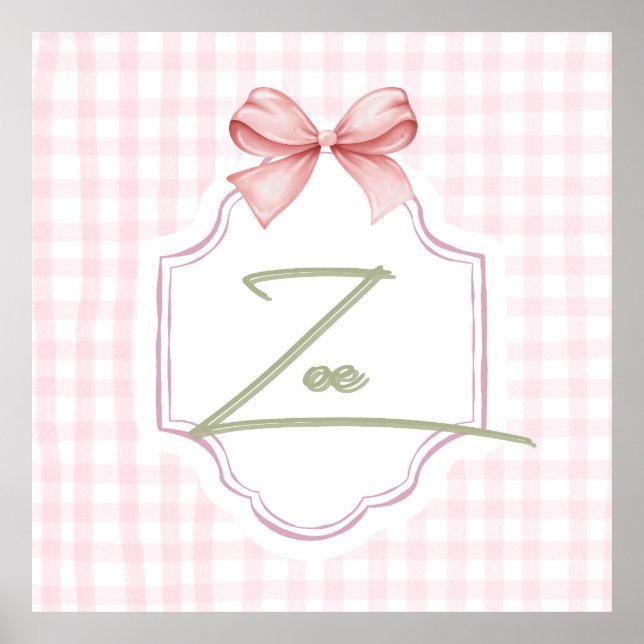 Poster Zoe personnalisée Baby Girl Nursery Bow&En vichy (Devant)