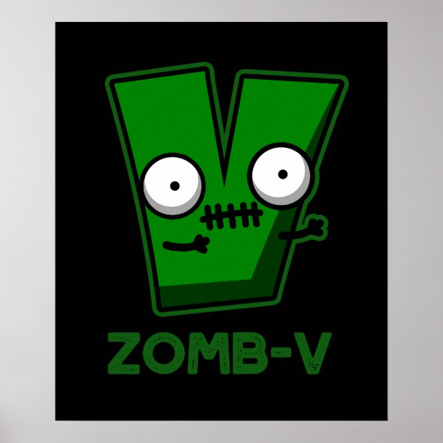 Poster Zomb-V Drôle Halloween Zombie Alphabet Pun Dark BG (Devant)