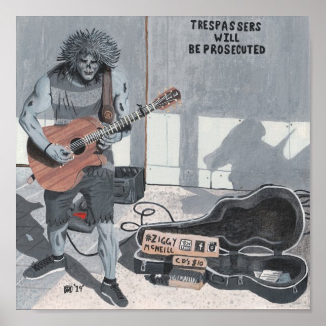 Poster Zombie Guitare Musicien Imaginaire Mur Art Imprime (Devant)