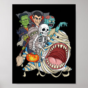 Poster Zombie Riding maman requin Vampire Halloween Pumpk