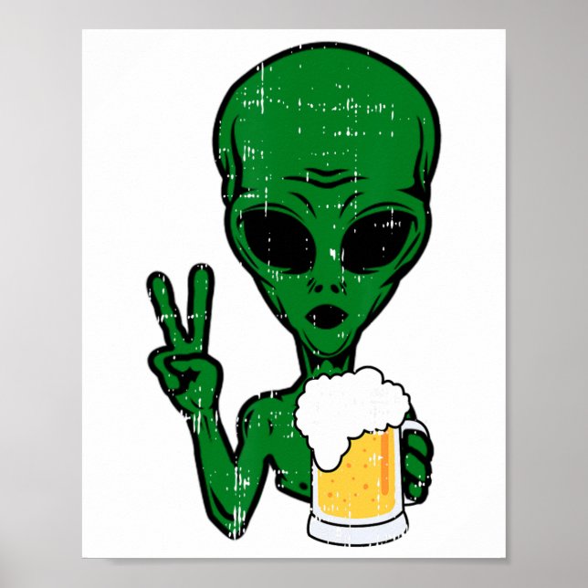 Poster Zone-51 Alien Beer Peace Sign Lazy Drinking Hallow (Devant)