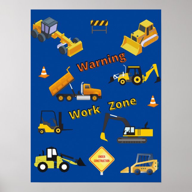 Poster Zone de travail d'avertissement de construction (Devant)