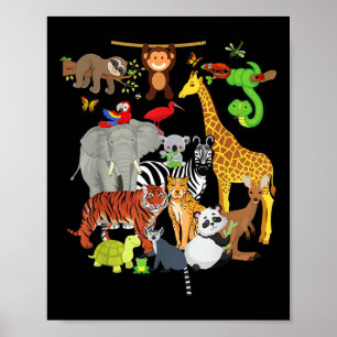 Poster Zoo Animaux Faune Fête d'anniversaire Zoo Day 26 A