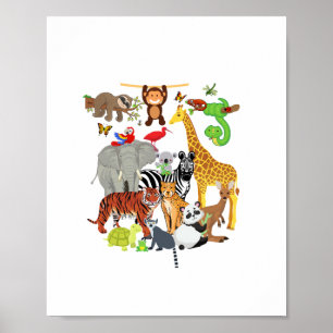Poster Zoo Animaux Faune Fête d'anniversaire Zoo Day 26 A