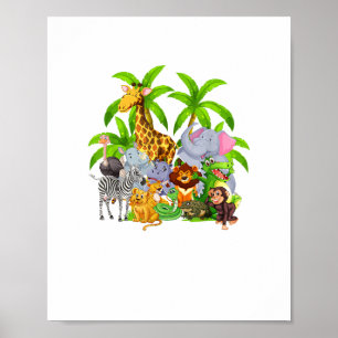 Poster Zoo Animaux Safari Faune Fête Anniversaire A Day A