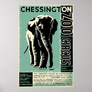 Poster Zoo Chessington Elephant Circus Vintage Art