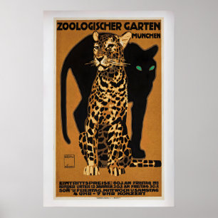 Poster Zoo de Munich - Léopard par Ludwig Holwein Vintag