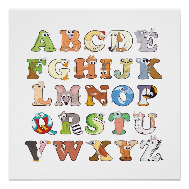 Poster Zoo - Lettres alphabétiques sur les animaux - Appr (Devant)