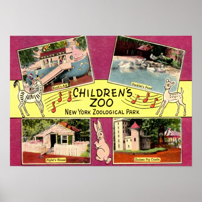 Poster Zoo pour enfants, Zoo Bronx, NY Vintage (Devant)