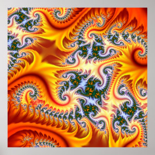Poster Zoom fractal orange et jaune