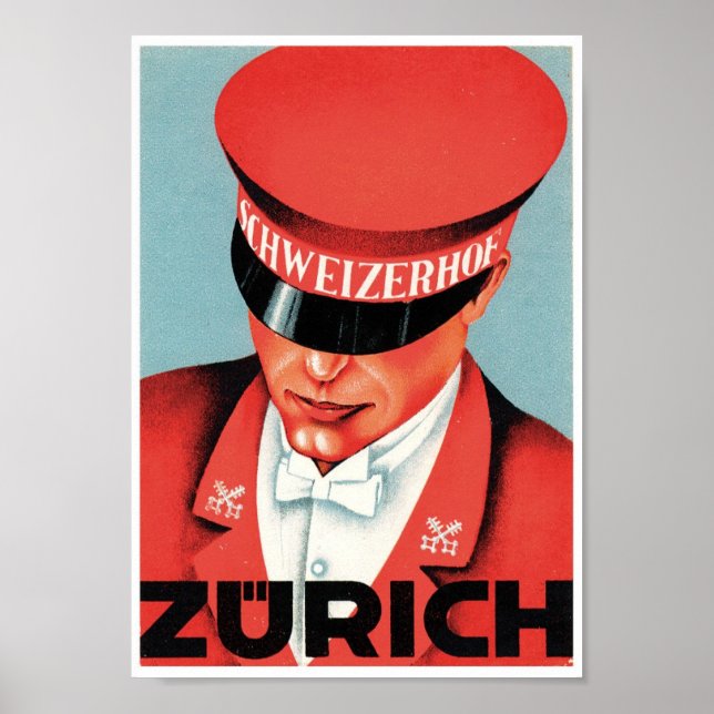 Poster Zurich Schweizerhof Suisse Rouge Vintage (Devant)