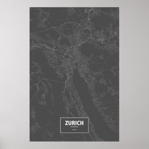 Poster Zurich, Suisse (blanc sur noir)