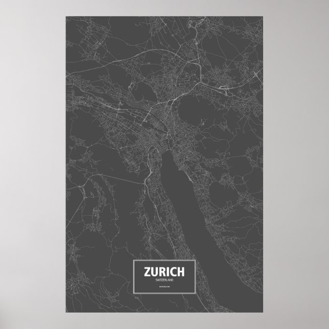 Poster Zurich, Suisse (blanc sur noir) (Devant)