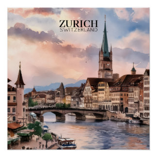 Poster Zurich Switzerland Watercolor Painting