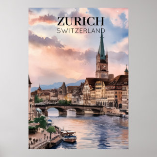 Poster Zurich Switzerland Watercolor Painting