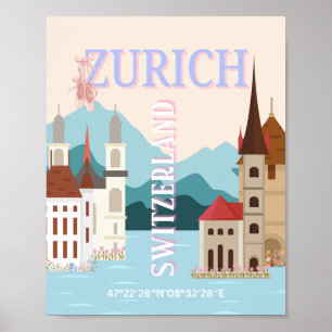 Poster Zurich Travel Art, Suisse Travel Art, Retro