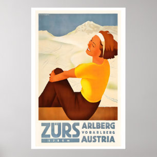Poster Zürs 1780m Arlberg Vorarlberg Autriche Ski Vintage