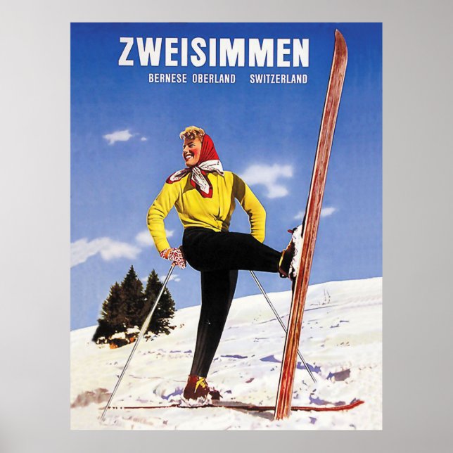 Poster Zweisimmen, Oberland bernois, Suisse, ski (Devant)