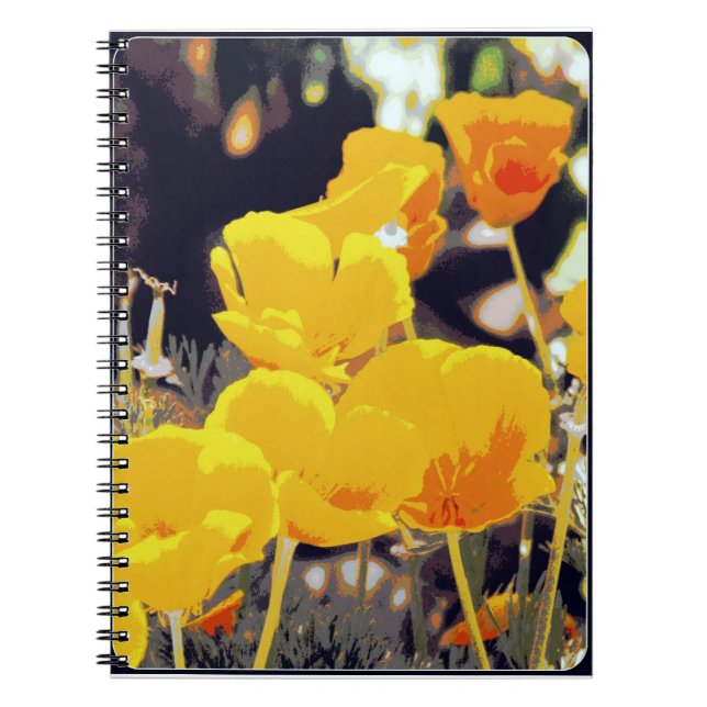 Posterized Poppies Digital Art Notebook (Front)