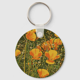 Posterized Poppies Keychain