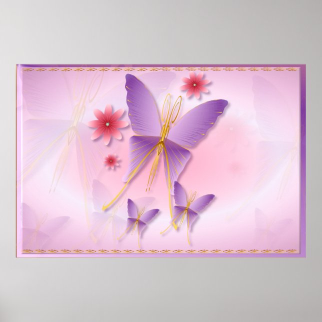 Posters à papillons mauve doux (Devant)