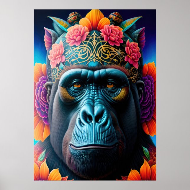 Posters d'animaux de Gorille Florale (Devant)