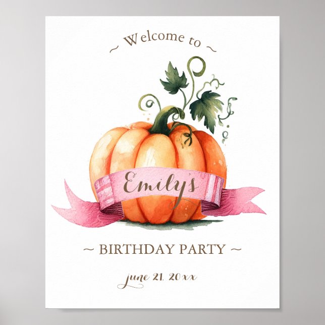 Posters d'anniversaire rose Citrouille (Devant)