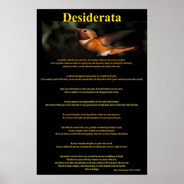 Posters de Desiderata Hummingbird 1a (Devant)