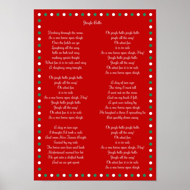 Posters de Noël Rouge Carol Jingle Bells 10" x 14" (Devant)