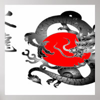 Posters Japon Flag Fire Dragon