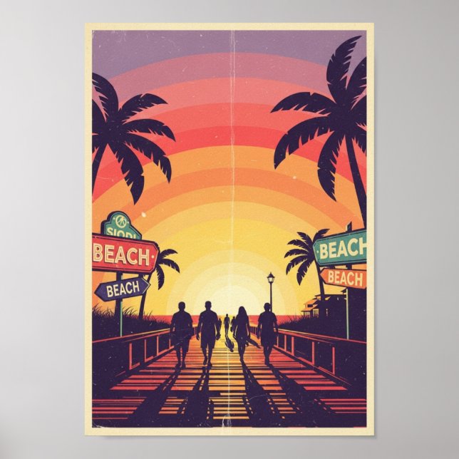 Posters Vintage Beach Sunset Print (Front)