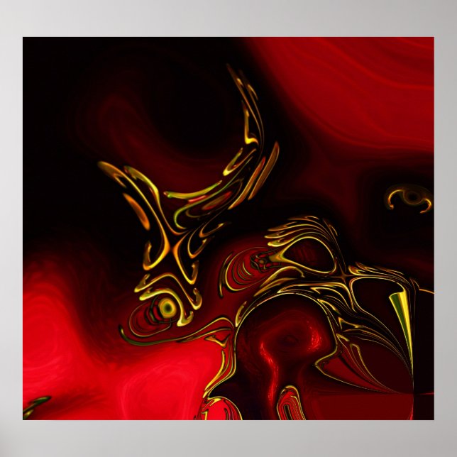 Posters ZIZAGO Art Abstrait Rouge Noir Or 2 (Devant)