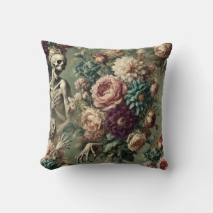 Posthumous Heartache – Gothic Floral Design Throw Pillow