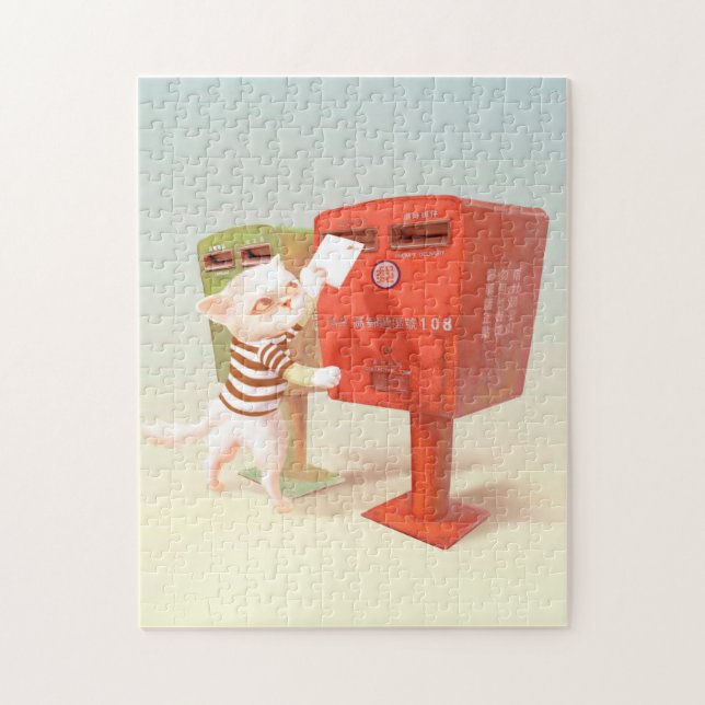 Posting Time – Cat with Taiwanese Mailbox Jigsaw Puzzle (Vertical)