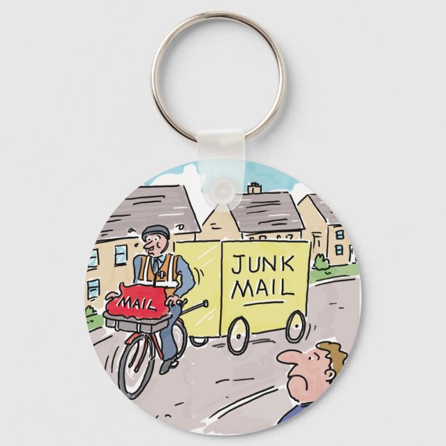 Postman Delivering Junk Mail. Funny Cartoon Keychain (Front)