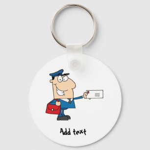Postman postal worker cartoon mascot personalized keychain