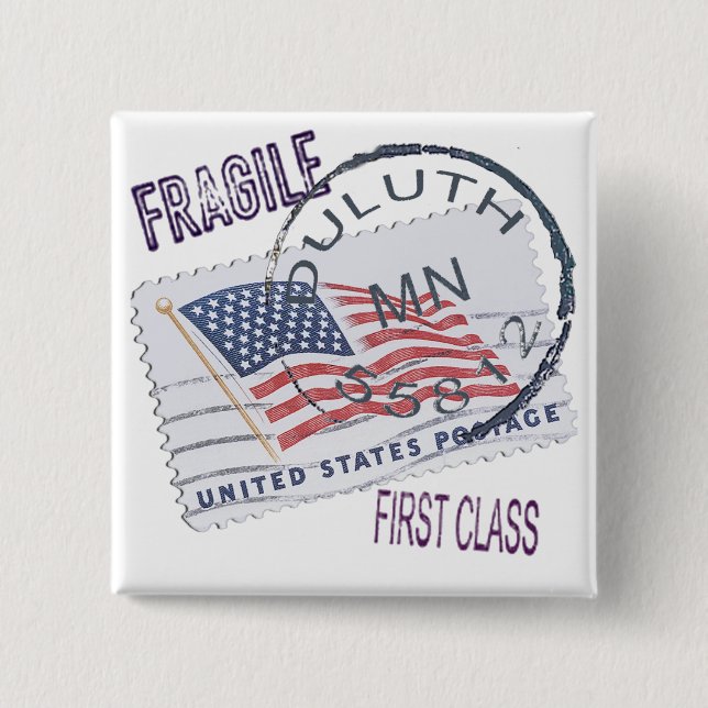 Postmark Duluth 55812 2 Inch Square Button (Front)