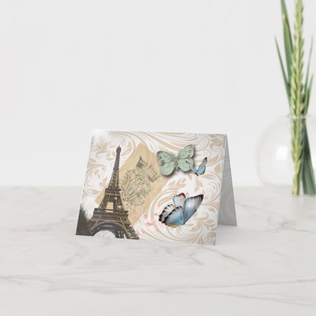 postmark scripts butterfly Paris Effiel Tower Card (Front)